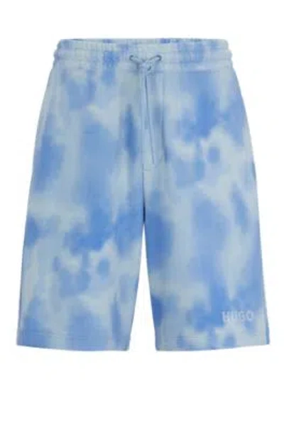 Hugo Relaxed-fit Shorts In Cotton Terry With Seasonal Print In Light Blue