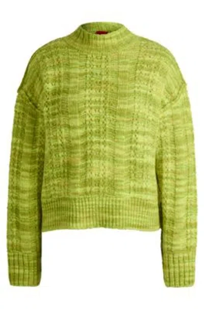 Hugo Boss Relaxed-fit Sweater In Two-tone Yarn In Green