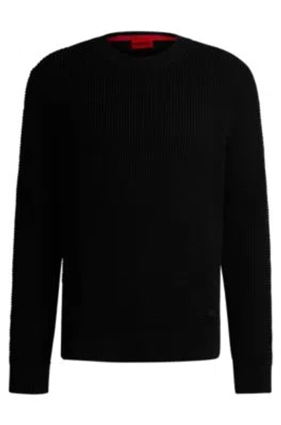 Hugo Relaxed-fit Sweater With Knitted Structure And Crew Neckline In Black