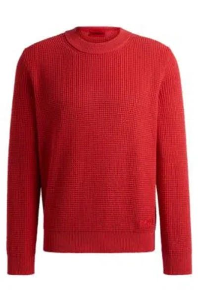 Hugo Relaxed-fit Sweater With Knitted Structure And Crew Neckline In Red