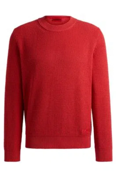 Hugo Boss Relaxed-fit Sweater With Knitted Structure And Crew Neckline In Red