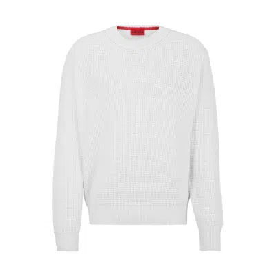 Hugo Relaxed-fit Sweater With Knitted Structure And Crew Neckline In White