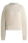 Hugo Boss Relaxed-fit Sweater With Happy Hugo Patch In White