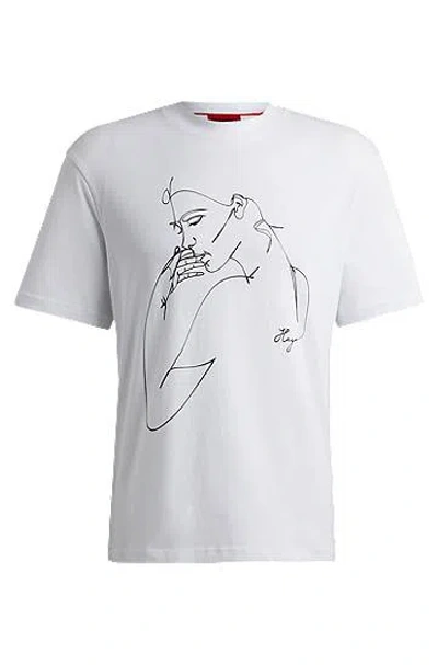 Hugo Boss Relaxed-fit T-shirt In Cotton Jersey With Face Print In White