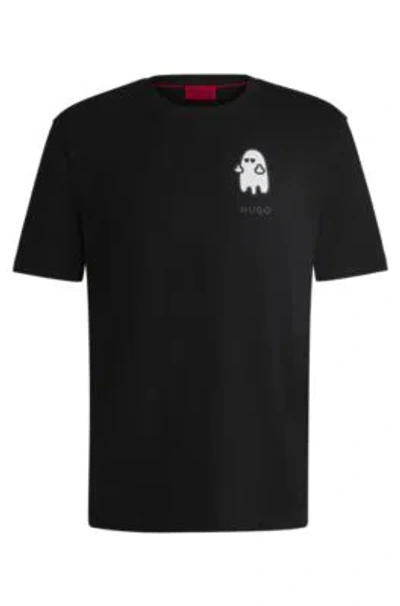 Hugo Boss Relaxed-fit T-shirt In Cotton With Horror-inspired Graphic In Black