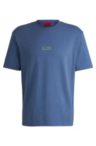 Hugo Relaxed-fit T-shirt In Cotton With Large Rear Logos In Blue