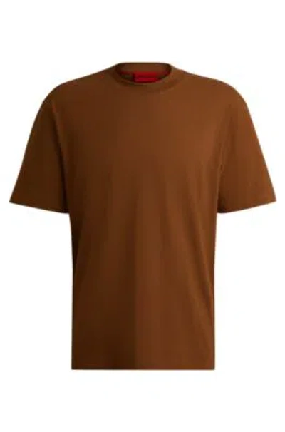 Hugo Boss Relaxed-fit T-shirt In Cotton With Logo Print In Brown