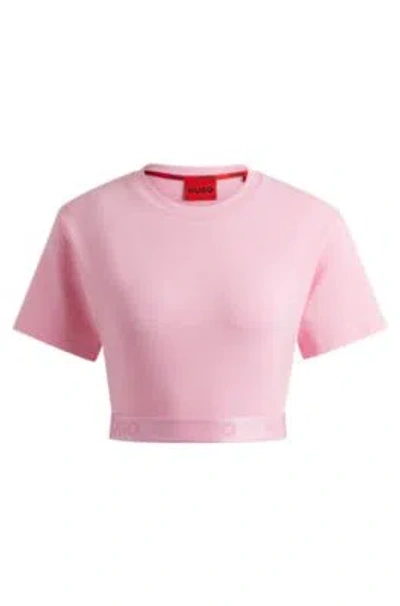 Hugo Relaxed-fit T-shirt With Logo Waistband In Pink