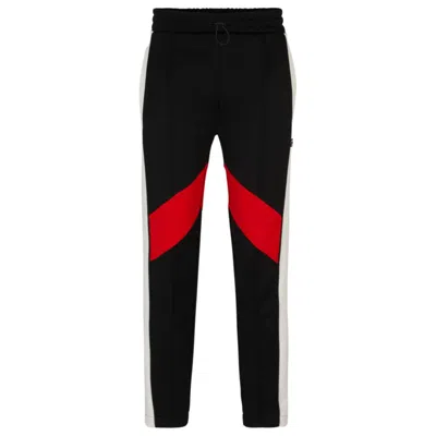 Hugo Boss Relaxed-fit Tracksuit Bottoms With Color-blocking In Black
