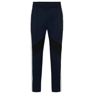 Hugo Boss Relaxed-fit Tracksuit Bottoms With Color-blocking In Dark Blue