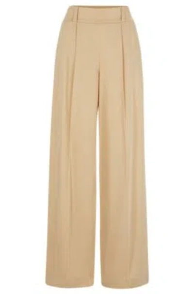 Hugo Relaxed-fit Trousers With Wide Leg In Light Beige