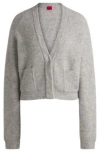 Hugo Boss Relaxed-fit V-neck Cardigan With Stacked Logo In Grey