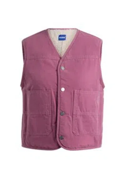 Hugo Boss Relaxed-fit Waistcoat In Cotton Canvas In Pink