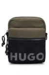 Hugo Boss Reporter Bag With Contrast Logo And Mesh Overlay In Khaki