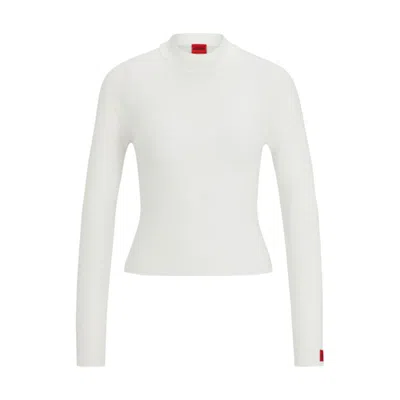 Hugo Boss Rib-knit Sweater With Mock Neckline And Logo Label In White