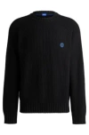 Hugo Boss Ribbed-cotton Sweater With Logo Badge In Black