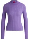 Hugo Boss Slim-fit Sweater With Irregular Ribbed Structure In Purple