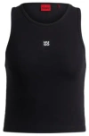 Hugo Boss Ribbed Pajama Vest In Stretch Cotton With Stacked Logo In Black