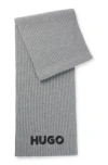 Hugo Boss Ribbed Scarf In Wool With Embroidered Logo In Grey