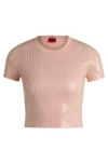 Hugo Boss Ribbed Sweater With Transparent Sequins In Slim Fit In Brown