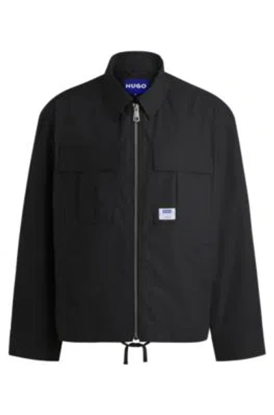Hugo Boss Ripstop-cotton Regular-fit Jacket With Logo Label In Black