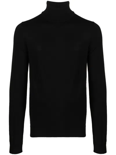 Hugo Boss Roll-neck Virgin-wool Jumper In Black