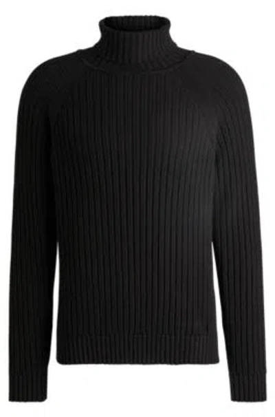 HUGO BOSS ROLLNECK RELAXED-FIT SWEATER IN RIBBED COTTON