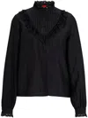 Hugo Boss Ruffled Edging Silky Blouse In 黑色