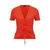 Hugo Boss Short-sleeved Ribbed Sweater With Gathered Front In Red