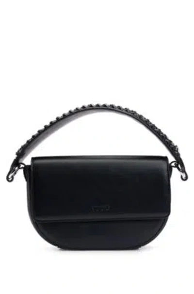 Hugo Boss Shoulder Bag In Faux Leather With Chain-trimmed Strap In Black