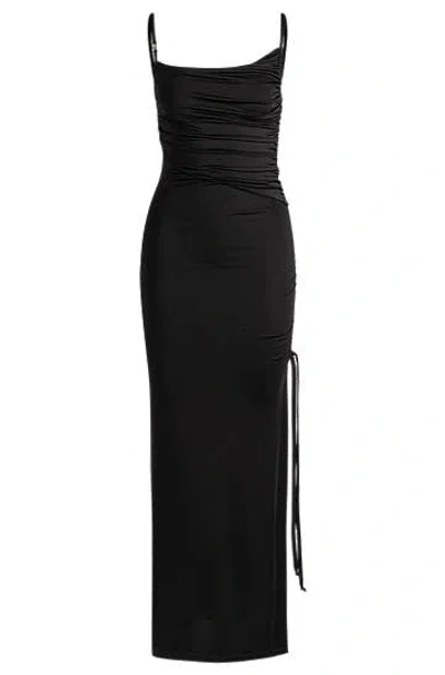 Hugo Boss Side-slit Dress With Ruching And Drawcord In Black