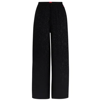 Hugo Signature-jacquard Pajama Bottoms With Side Slits In Black