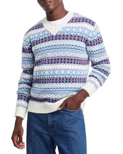 Hugo Boss Sissoh Wool Blend Fair Isle Relaxed Fit V Neck Sweater In Natural