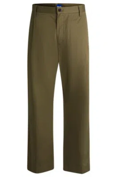 Hugo Boss Skater-style Trousers In Cotton Twill With Blue Label In Light Green