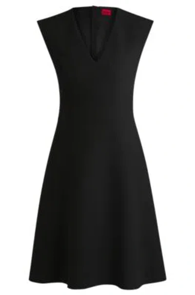Hugo Boss Sleeveless Dress In Stretch Fabric With Swing Skirt In Black