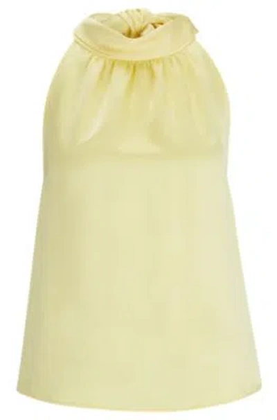 Hugo Sleeveless Top In Satin With Tie Neck In Light Yellow