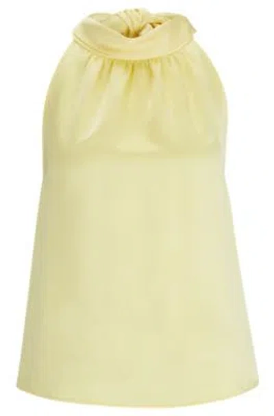 Hugo Boss Sleeveless Top In Satin With Tie Neck In Light Yellow