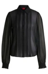 Hugo Boss Sheer Chiffon Blouse With Front Pleats In Black
