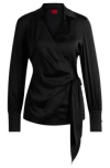 Hugo Boss Slim-fit Blouse With Wrap Front And Statement Cuffs In Black