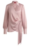 Hugo Boss Slim-fit Blouse With Wrap Front And Statement Cuffs In Light Pink