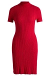 Hugo Boss Slim-fit Dress In Irregular-rib Crepe In Red