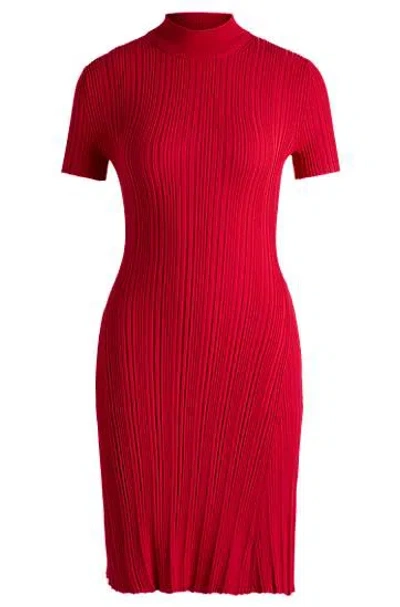 Hugo Boss Slim-fit Dress In Irregular-rib Crepe In Red