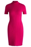 Hugo Slim-fit Dress In Irregular-rib Crepe In Pink