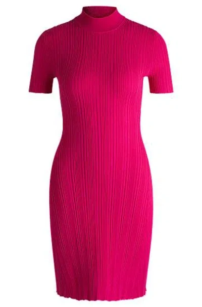 Hugo Boss Slim-fit Dress In Irregular-rib Crepe In Pink