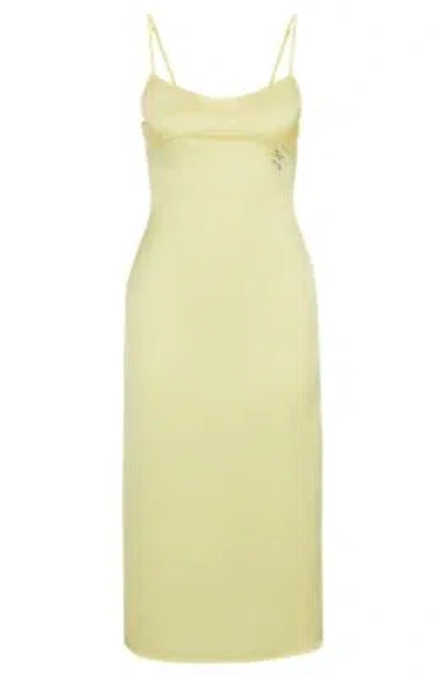 Hugo Slim-fit Dress In Satin With Logo Trim In Light Yellow
