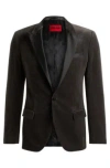Hugo Boss Slim-fit Evening Jacket In Performance-stretch Cotton Velvet In Grey