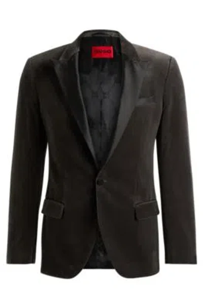 Hugo Boss Slim-fit Evening Jacket In Performance-stretch Cotton Velvet In Grey
