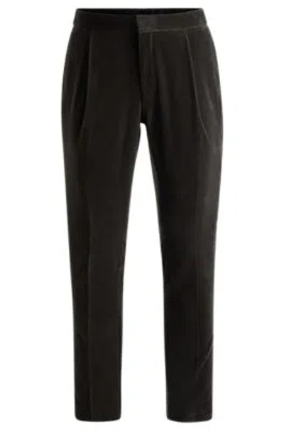 Hugo Boss Slim-fit Flat-front Trousers In Cotton Velvet In Grey