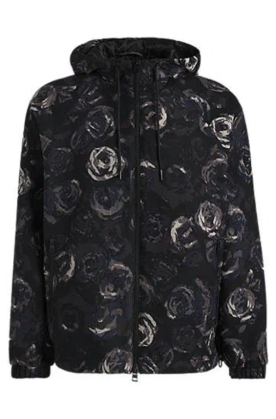 Hugo Boss Slim-fit Hooded Jacket With Gothic-rose Jacquard In Multi