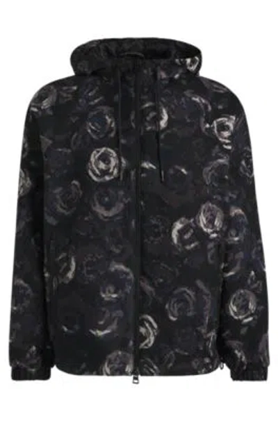 Hugo Boss Jacquard Tapestry Hooded Jacket In Pink